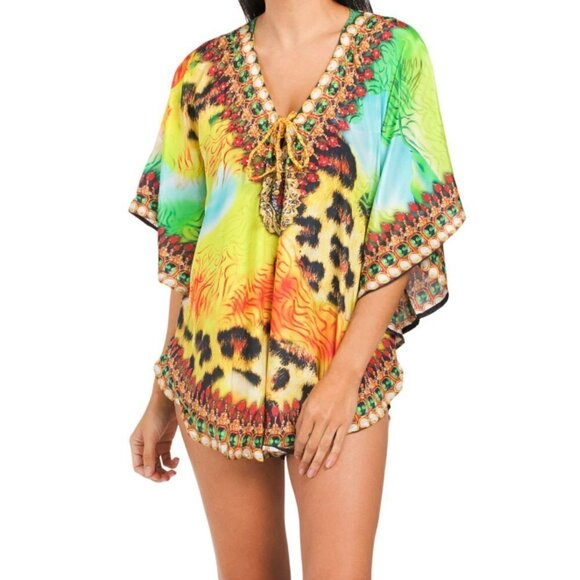 NWT LA MODA Women's Rhinestone Embellished Luxe Resort Swim Caftan Cover-up - Picture 1 of 5